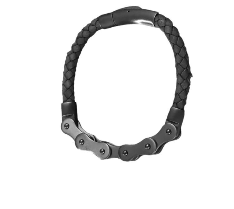 Pulsera Mixta, Diseño De Cadena Metálica Y Cuero-1