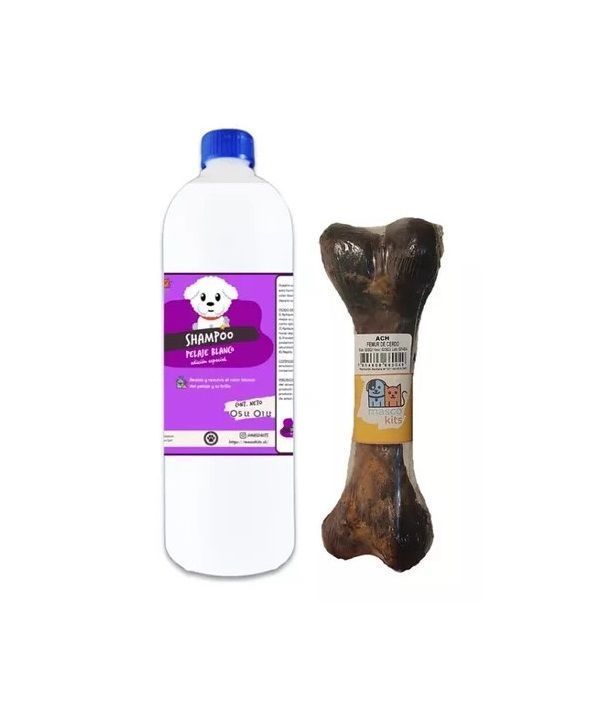 Kit Shampoo Para Perro Pelaje Blanco 1lt + Hueso Fémur Cerdo-0