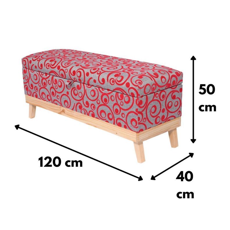 Banqueta con Baúl Incy Gris Rojo 120x40x50 cm Máxima Design-6