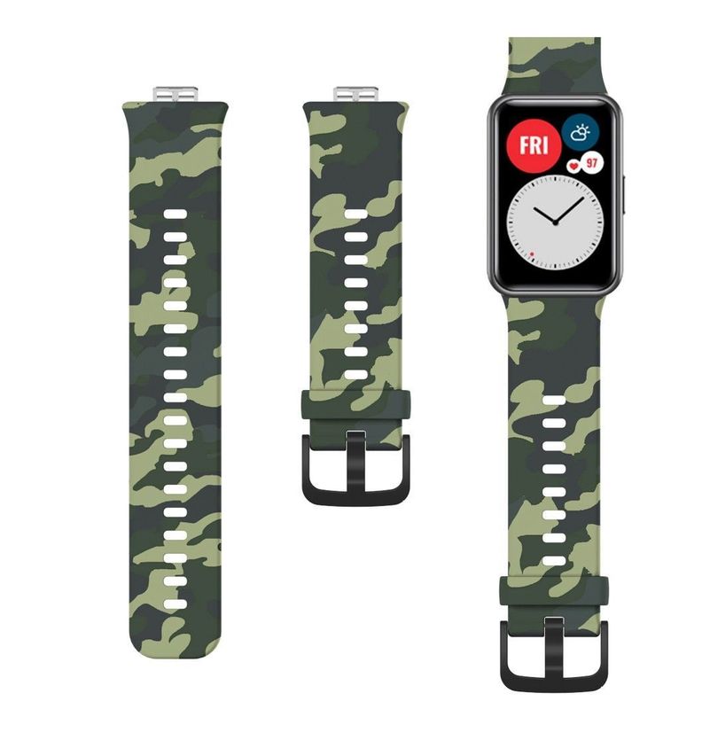 Correa De Diseño Compatible Con Huawei Watch Fit Verde Militar-0