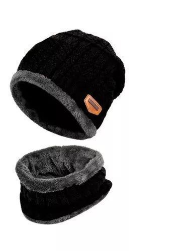 Gorro De Lana Con Interior De Chiporro + Cuello, Invierno Bordó-0