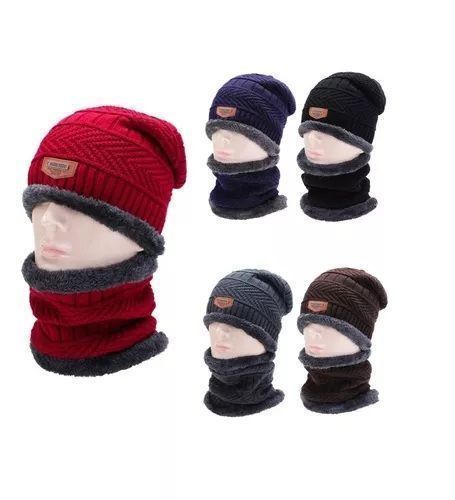 Gorro De Lana Con Interior De Chiporro + Cuello, Invierno Bordó-1