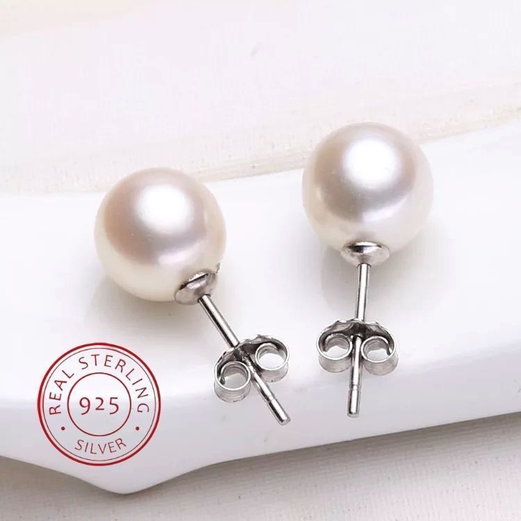 Aros Perla Cultivada Natural 8-9 mm Poste Y Tuerca De Plata-3
