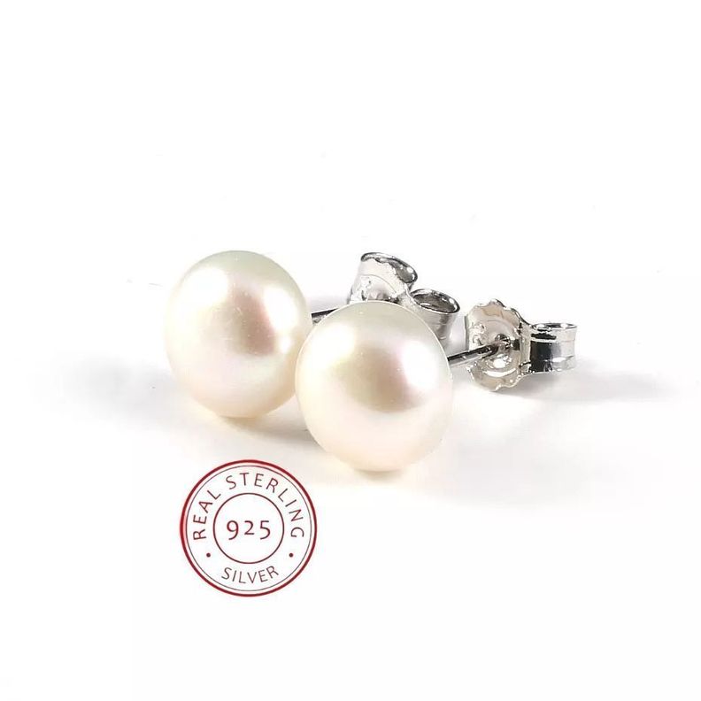 Aros Perla Cultivada Natural 8-9 mm Poste Y Tuerca De Plata-5