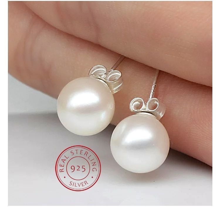 Aros Perla Cultivada Natural 8-9 mm Poste Y Tuerca De Plata-2