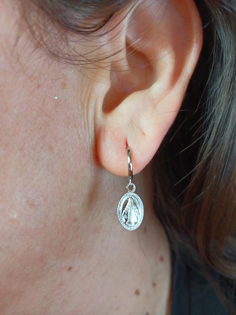 Aros Argollas Pequeñas Virgen Maria Plata 925 -2
