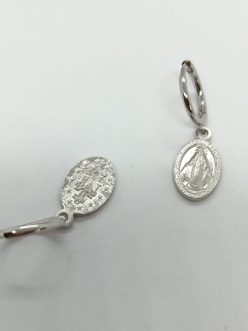 Aros Argollas Pequeñas Virgen Maria Plata 925 -5