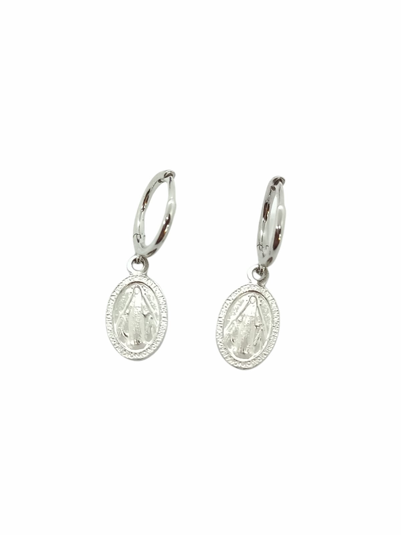 Aros Argollas Pequeñas Virgen Maria Plata 925 -0