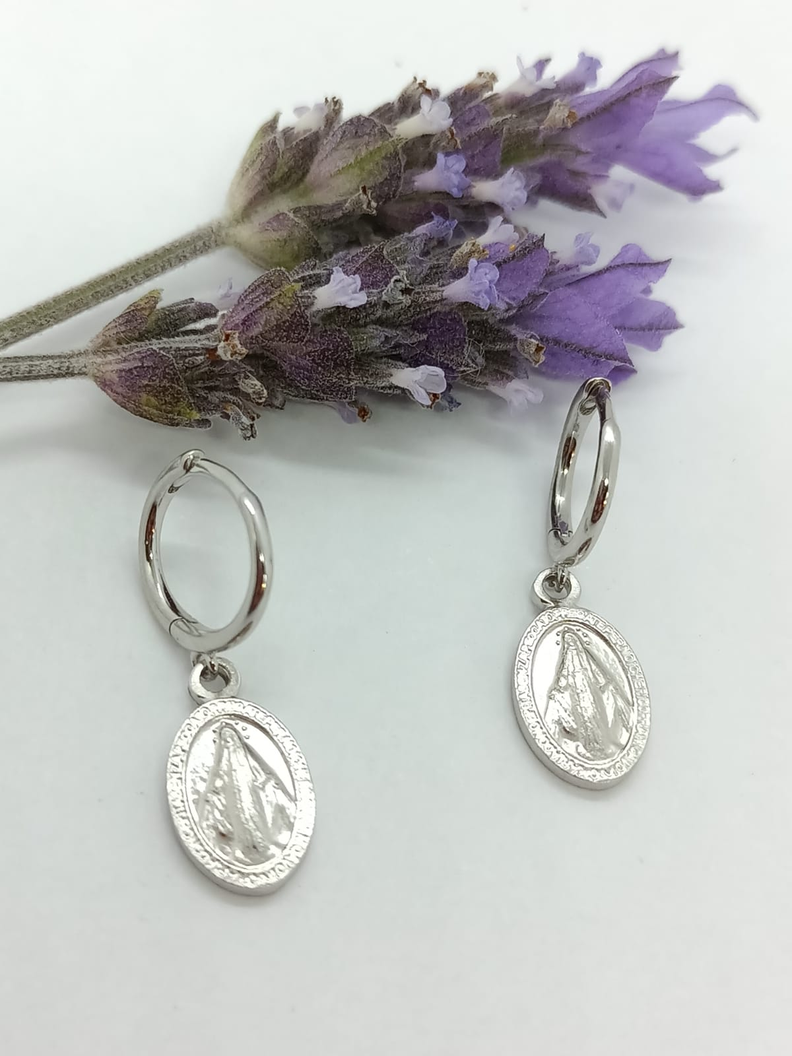Aros Argollas Pequeñas Virgen Maria Plata 925 -3