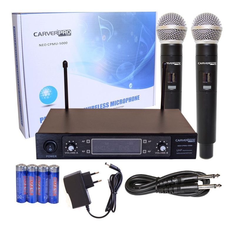 MICROFONO INALAMBRICO DE MANO DOBLE UHF/FQ CARVERPRO -0