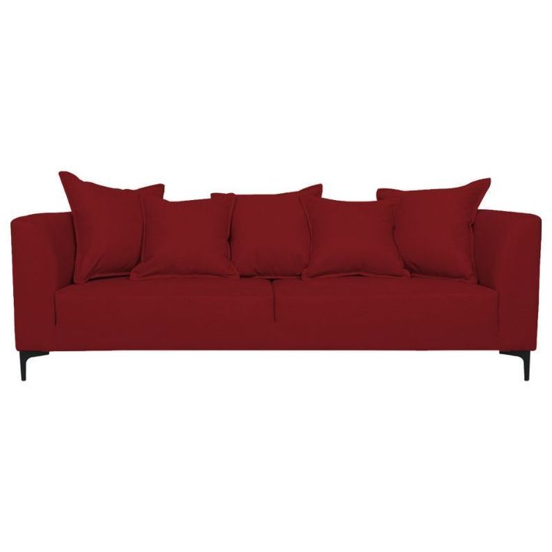 Sofa Cordelia Chenille Tipo Lino Rojo 3 Cuerpos