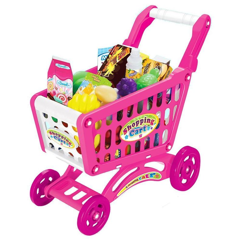 Carrito Supermercado Para Niños 56 Piezas Rosado Accesorios-0