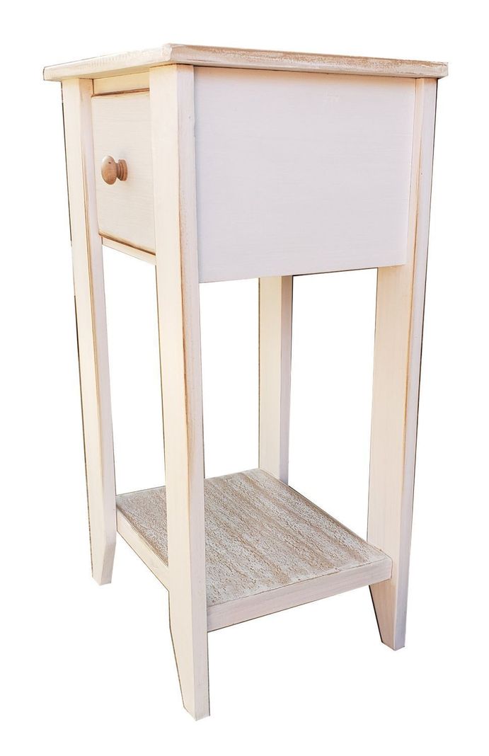 Velador un cajon patina rustica blanco-2