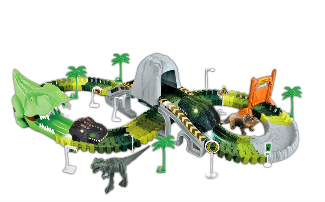Pista De Dinosaurio 147 pcs Flexible Con Auto Dinosaurio -0
