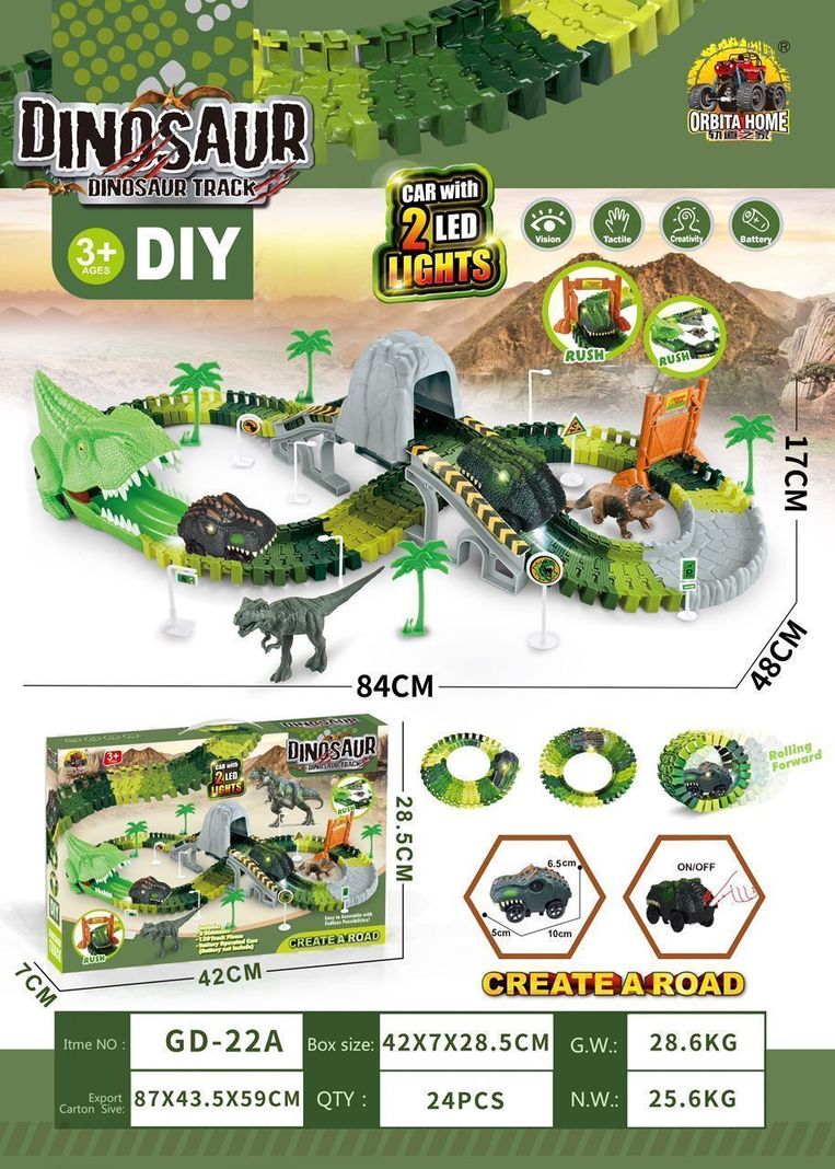 Pista De Dinosaurio 147 pcs Flexible Con Auto Dinosaurio -6