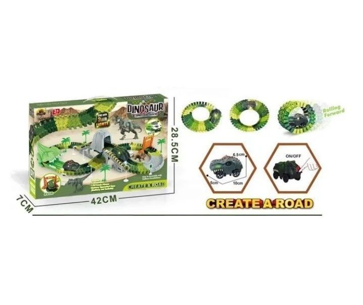 Pista De Dinosaurio 147 pcs Flexible Con Auto Dinosaurio -4