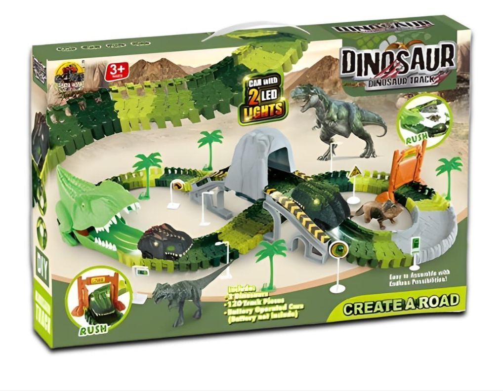 Pista De Dinosaurio 147 pcs Flexible Con Auto Dinosaurio -2