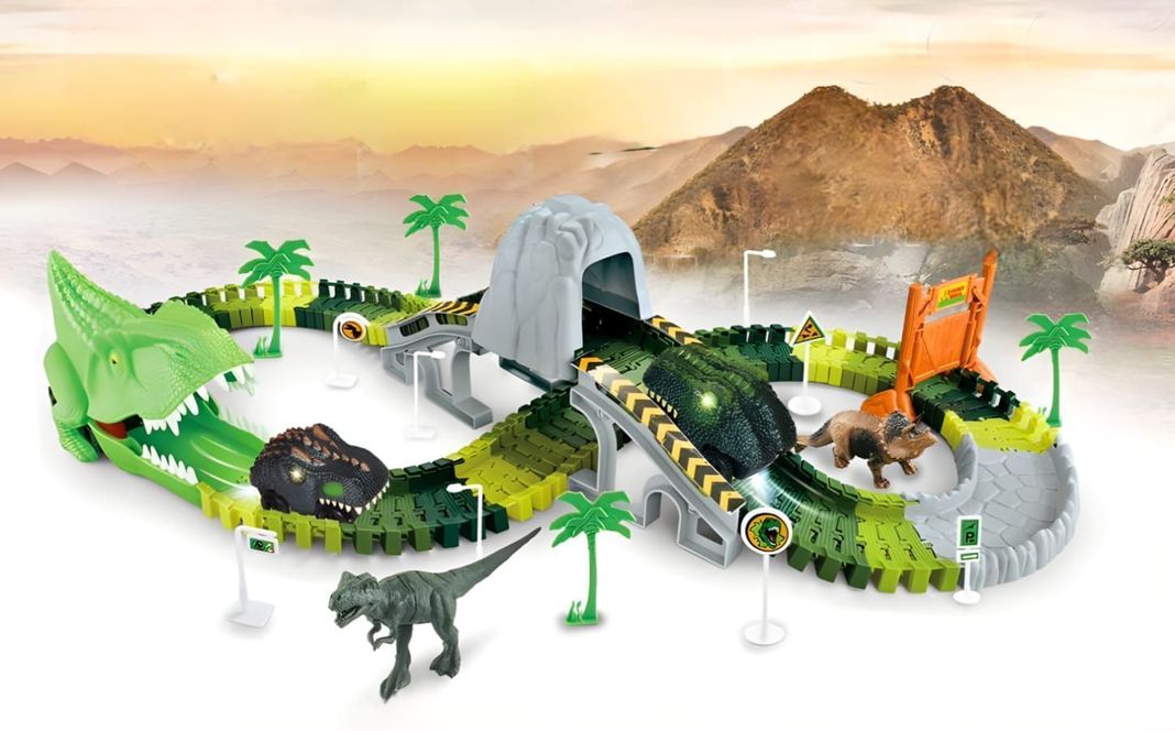 Pista De Dinosaurio 147 pcs Flexible Con Auto Dinosaurio -1
