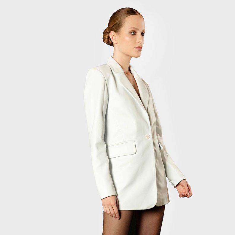 Chaqueta De Cuero Eva Blazer Blanco Amen-2