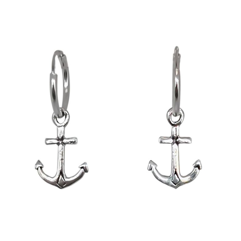 Aros Argolla Ancla Mini Colgante Plata Fina 925-0
