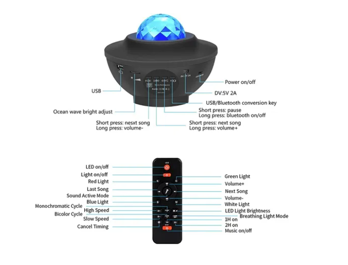 Proyector De Galaxia Estrellas Led Y Sonido Bluetooth-2