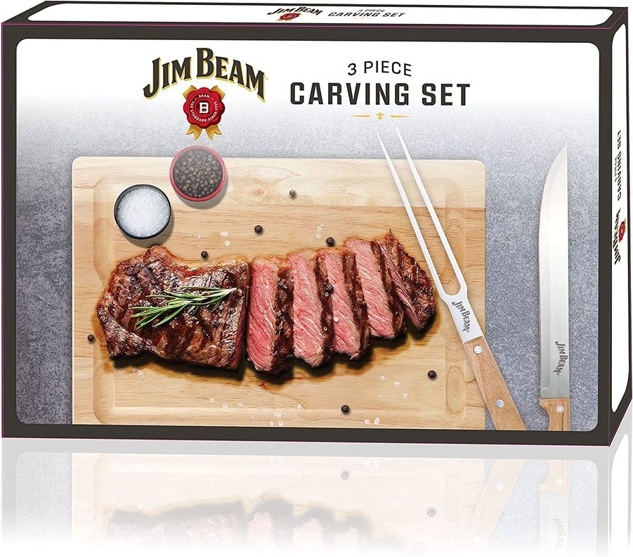 Set Tabla Madera Con Cuchillo Y Tenedor Parrillero Jim Beam-3