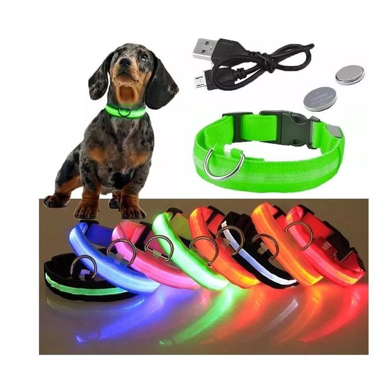 Collar Con Luz Led Carga Usb Perros Gatos S Verde-0