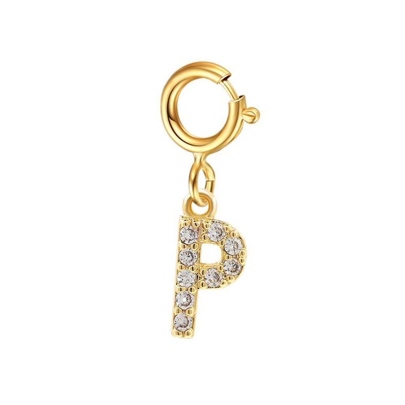 Cadena Eslabones Oro Amarillo 18k Charm Letras Inicial P Full Diamante-0