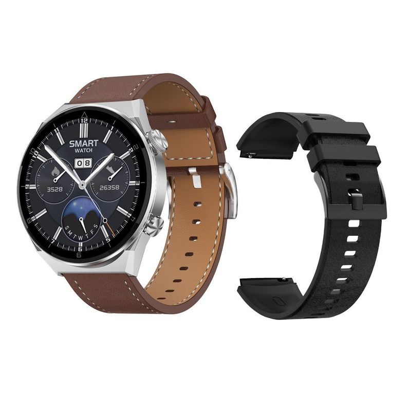 Smartwatch Reloj Inteligente Bluetooth llamadas DT3 PRO MAX - Plata cuero/silicona-0