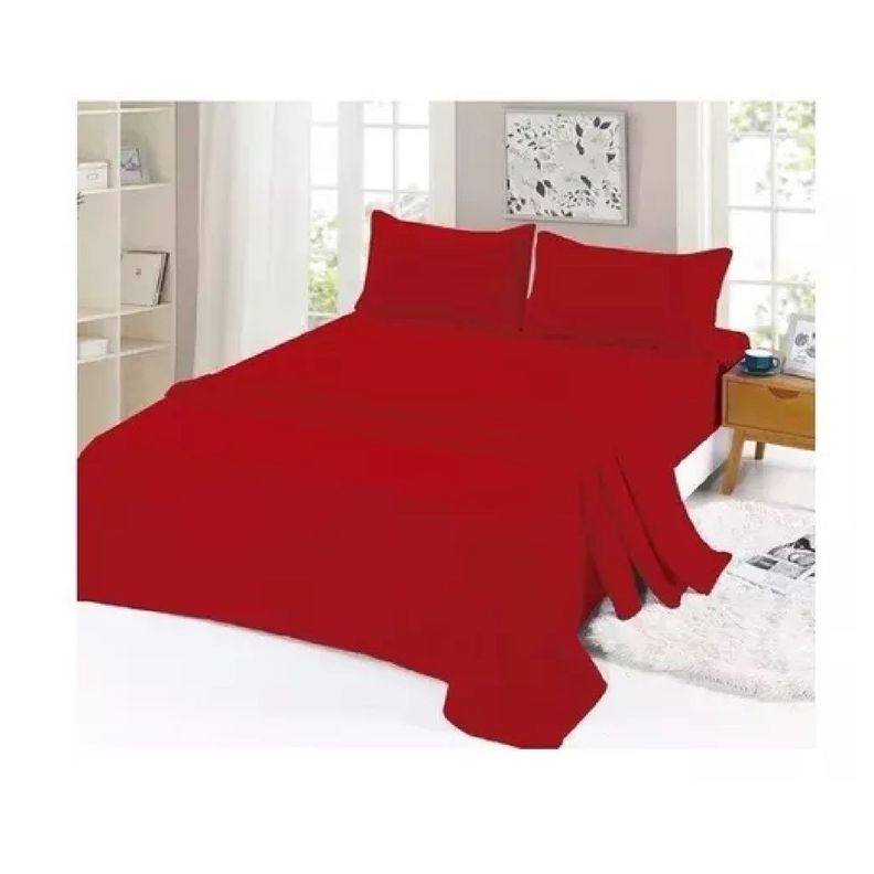 Sábanas De Polar 1,5 Plazas Sabana Polar Invierno Set 3 Pzas Rojo-0