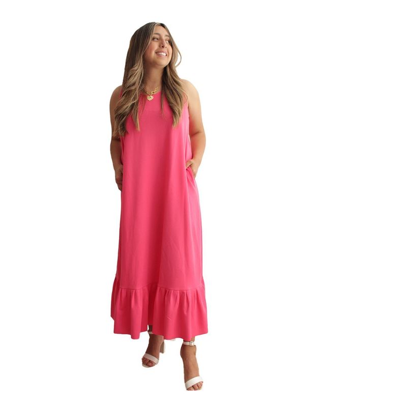 Vestido Zoey Midi Fucsia Sin Manga-0