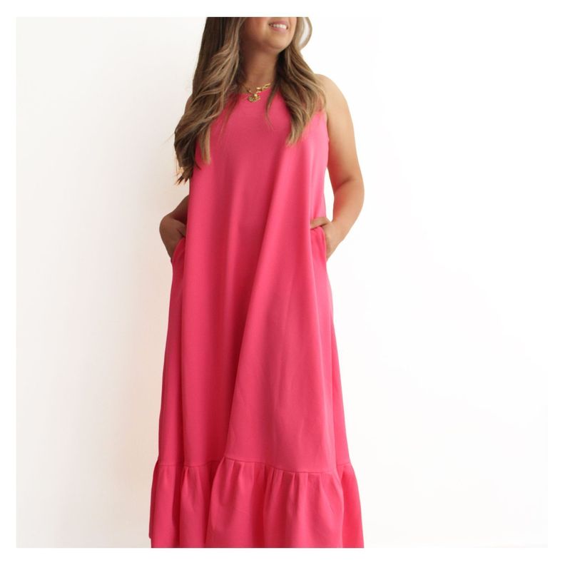 Vestido Zoey Midi Fucsia Sin Manga-1