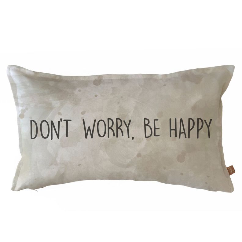 FUNDA COJIN ALGODON  DONT WORRY BE HAPPY 50X30 Diseno 1