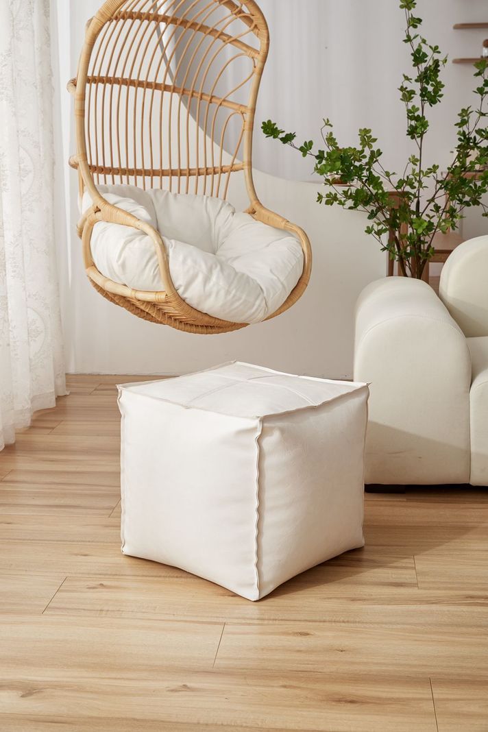Pouf de ecocuero cuadrado 45x45cm blanco invierno-0