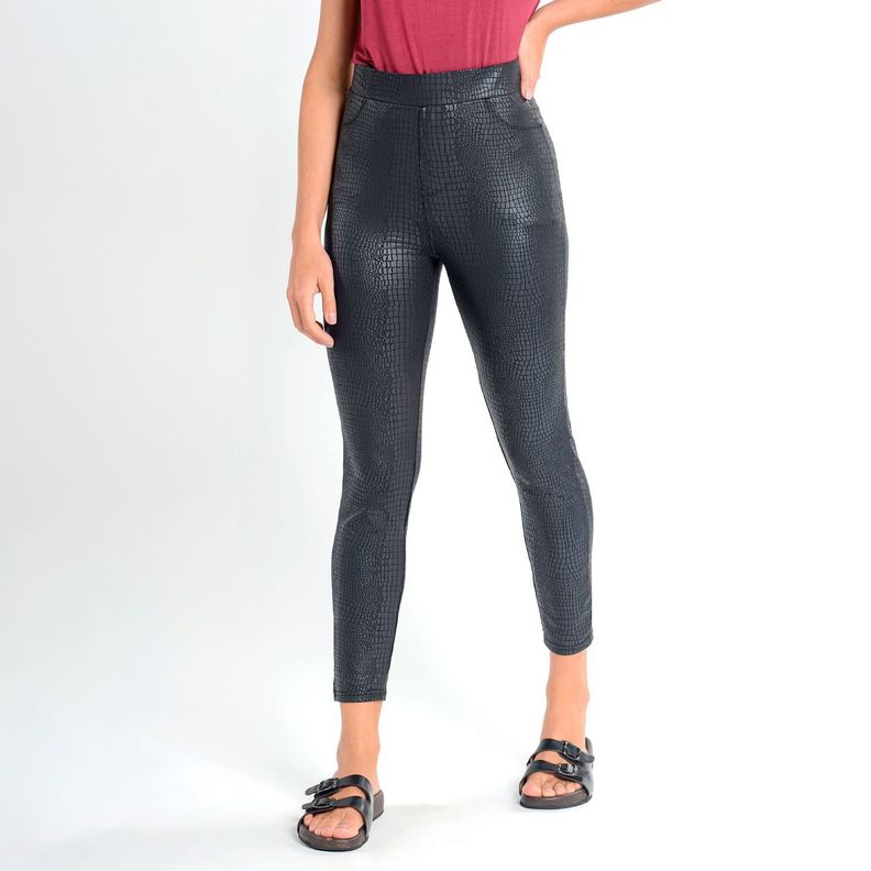 Legging Skinny Efecto Cuero Negra Caffarena-0