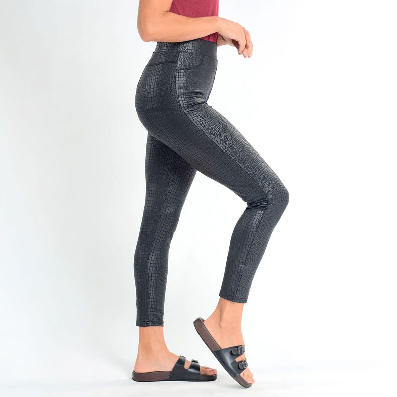 Legging Skinny Efecto Cuero Negra Caffarena-1