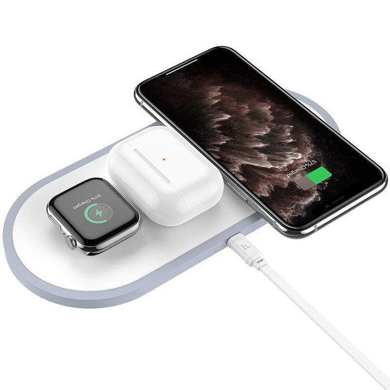 Cargador Inalambrico 3 en 1 Hoco Para iPhone Android Audífonos-0