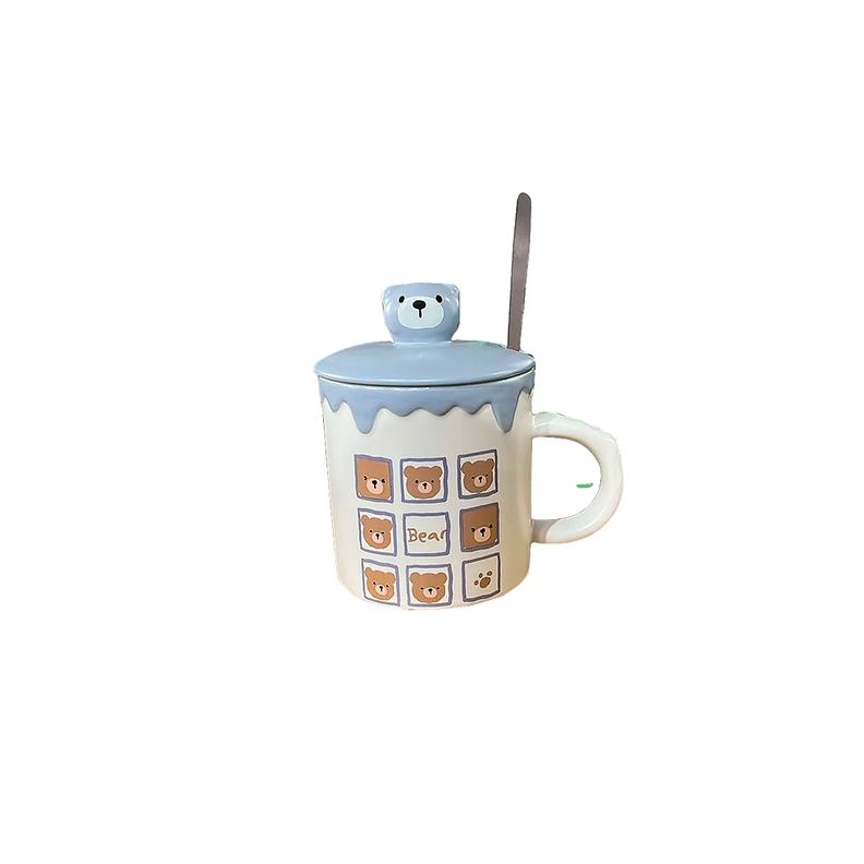 Taza Cafe Te Ceramica Tapa Cuchara Diseño Oso 300ml-0