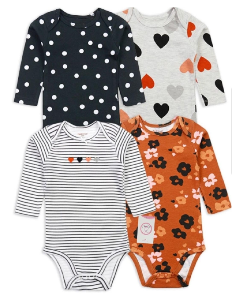 Body Bebe Niña Pack 4 Bodys Tedmimak Algodón Manga Larga-0