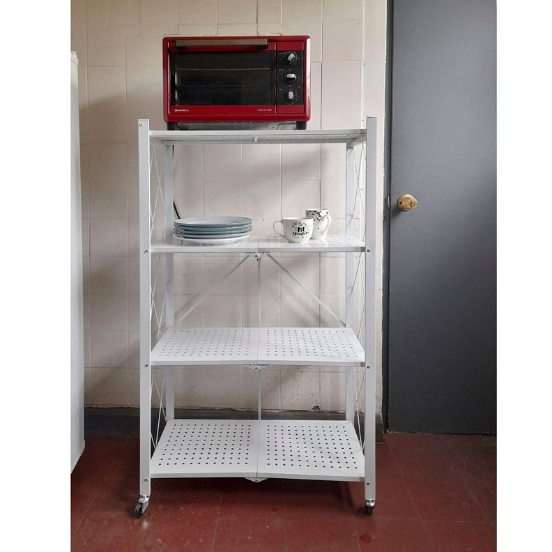 Estante  Plegable con Ruedas 4 niveles Blanco-2