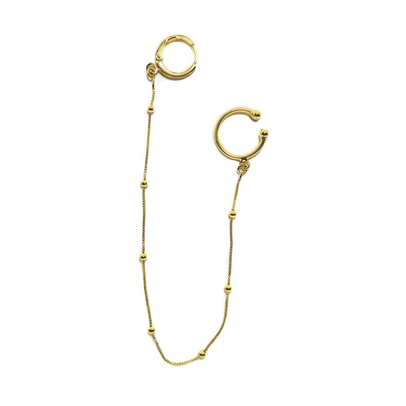 Aro Trepador Piercing Cadena Pelotitas Enchapado Oro 18K-0