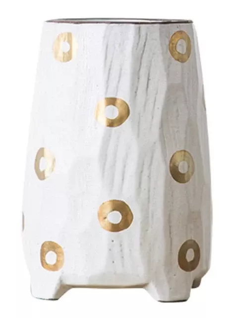 Jarron rustico ceramica mate Grande puntos Blanco