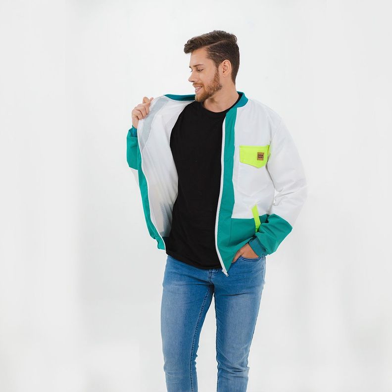 CORTAVIENTO TIPO BOMBER WHITE GREEN-2