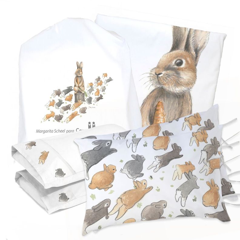 JUEGO DE CAMA FUNDA DE PLUMÓN + SABANA BAJERA + 4 FUNDAS ALMOHADA PEDRO RABBIT 2 PLAZAS-0