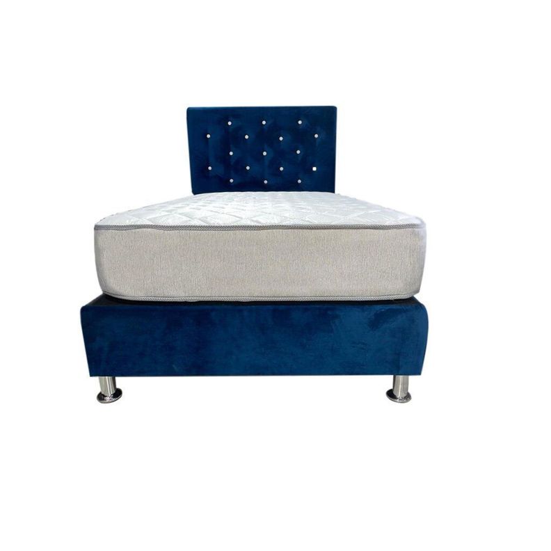 Cama Americana 1P+Colchon de resortes+respaldo azu-1