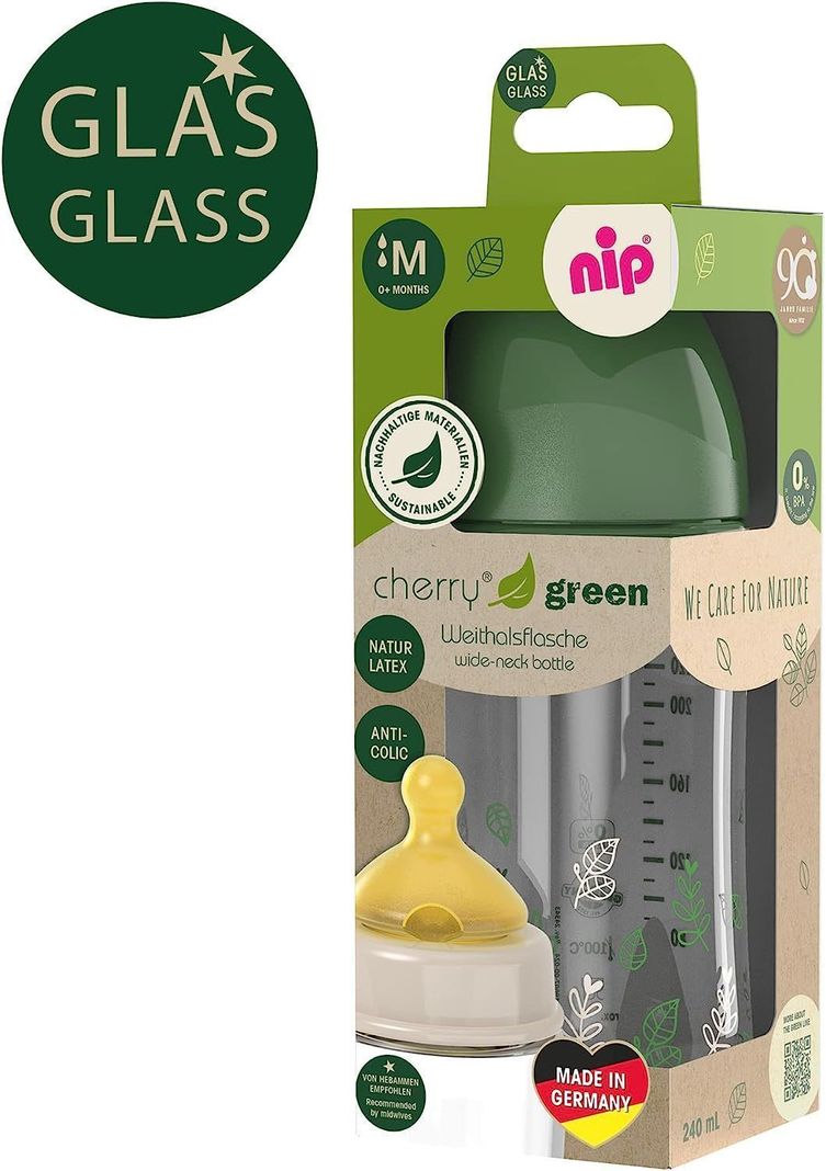 Mamadera Vidrio Latex Cherry Green 240 ml verde -3