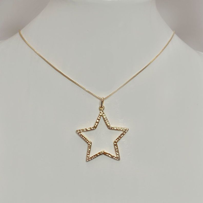 Collar Estrella Martillada Enchapado Oro 18K-0