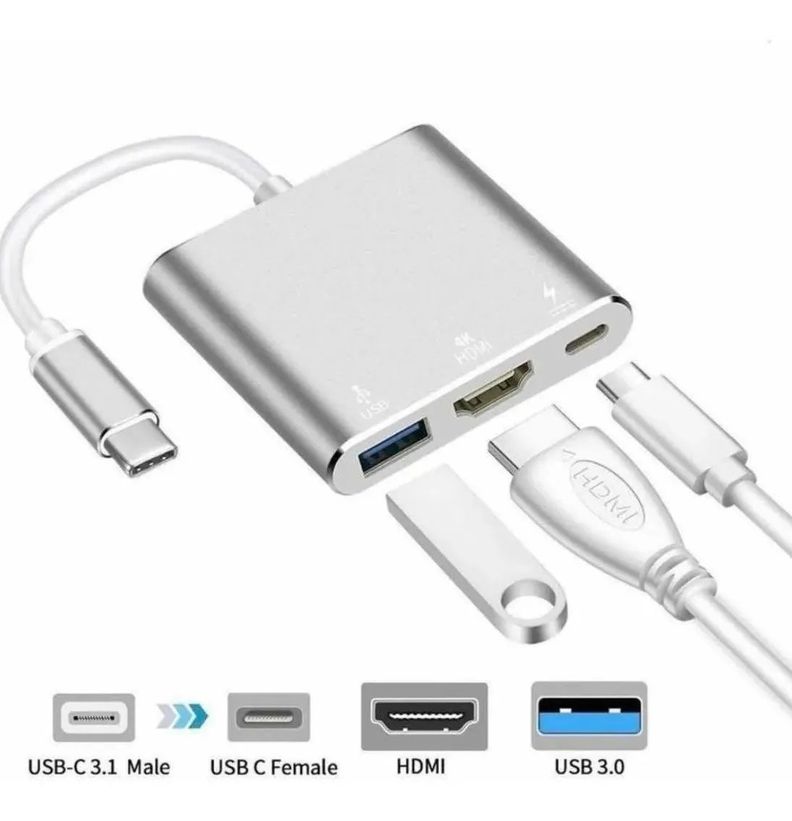 Adaptador Hub 3 En 1 Usb Tipo C A Usb-c Hdmi Usb3.0 Para Mac-0