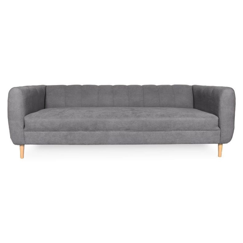 Sofa Lynette Chenille Tipo Lino Gris 3 Cuerpos