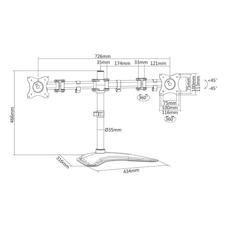 Soporte TV/MONITOR Doble - mesa 13" a 27" - 360° 16kg-2